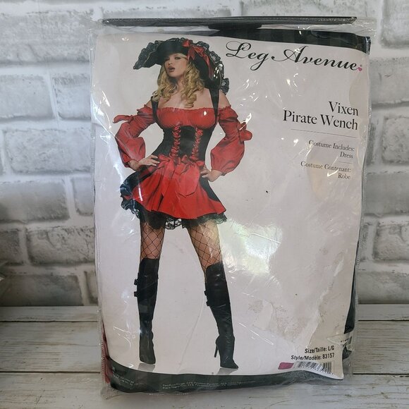 Vixen Pirate Wench Costume L/G - Dress Only Red Black - Picture 1 of 4
